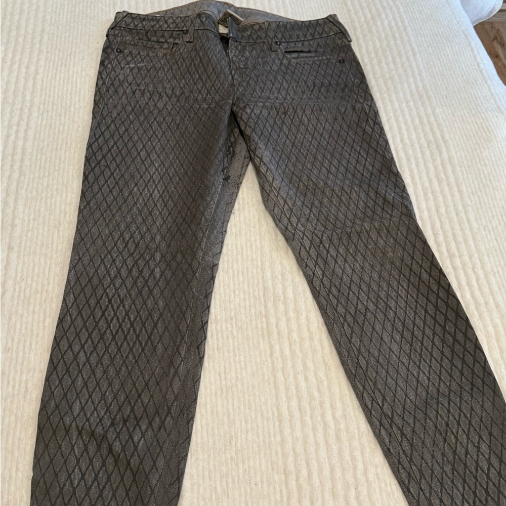 True Religion Grey/ Brown Diamond Pattern Straight Leg Jeans